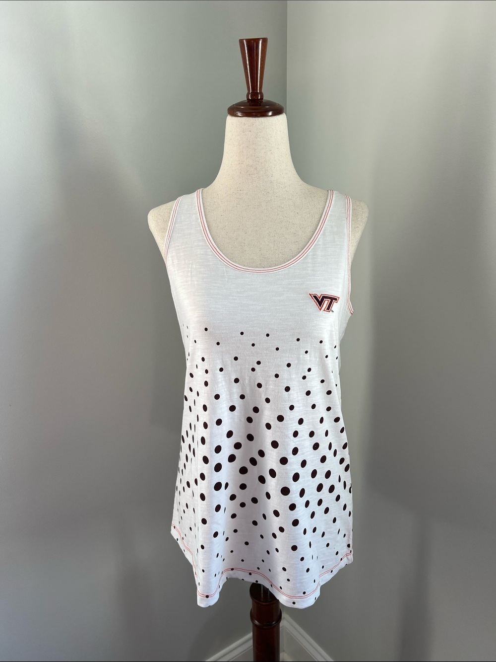Ug Apparel | Virginia Tech White Polka Dot Tank Top with VT Logo Women’s Size S